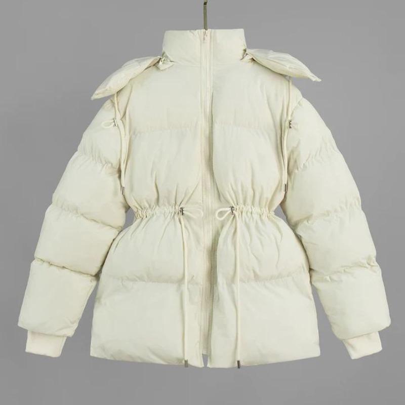 Hooded Medium and Long Cotton Clothes Jacket Women's Winter New Drawstring Waist Thin Cotton Clothes Women