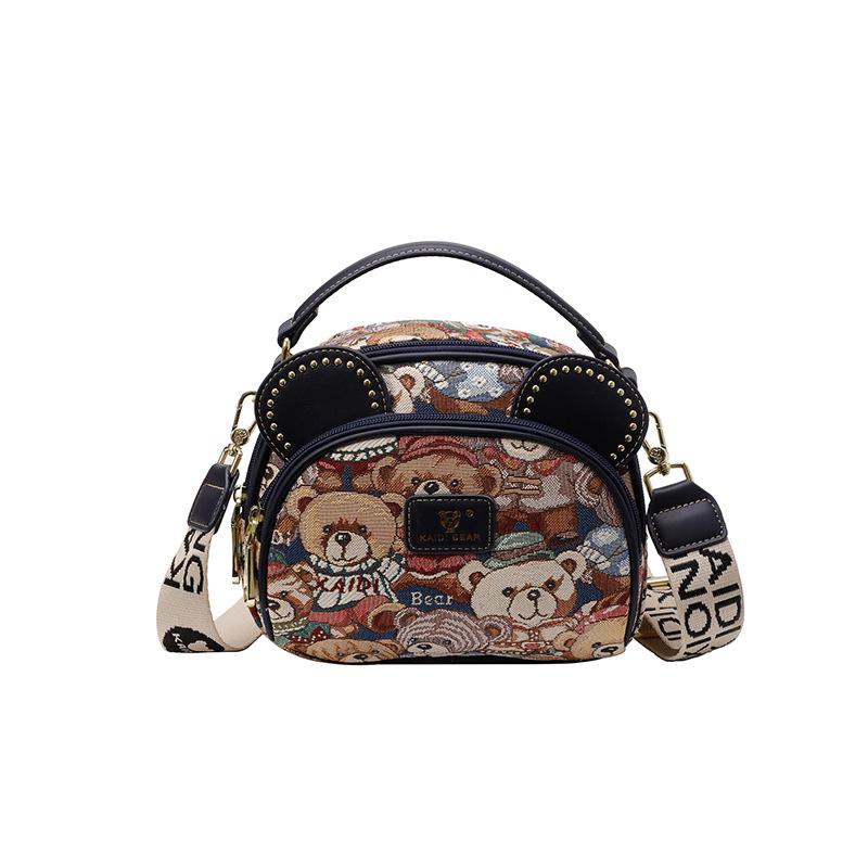 Katy Bear Embroidered Crossbody Bag - 2025 New Style Fashionable and Versatile Women's Shoulder Bag with Cute Bear Design.