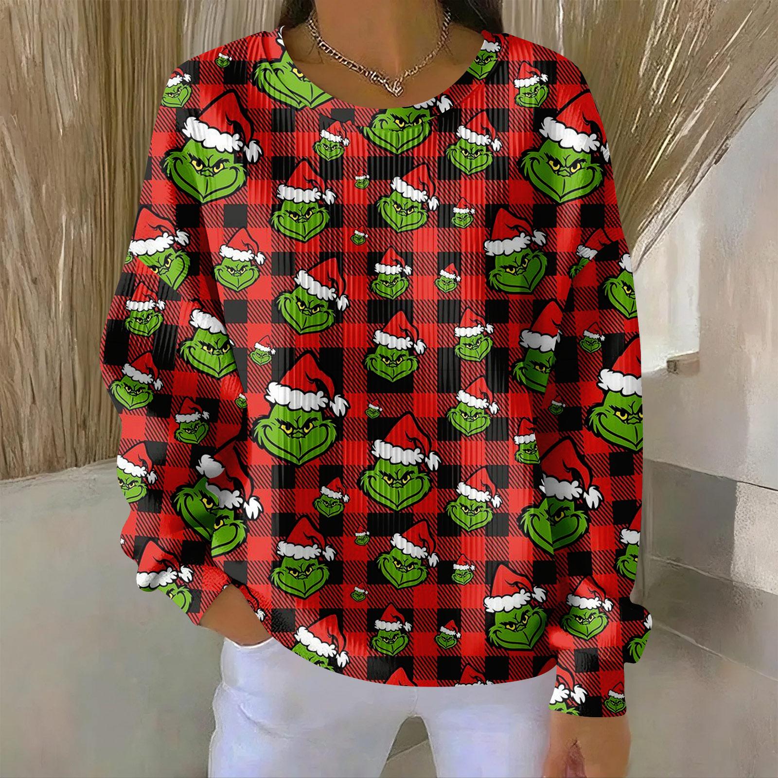 

Женский свободный удобный повседневный и модный свитшот с круглым вырезом и узором с длинными рукавами XXL красный