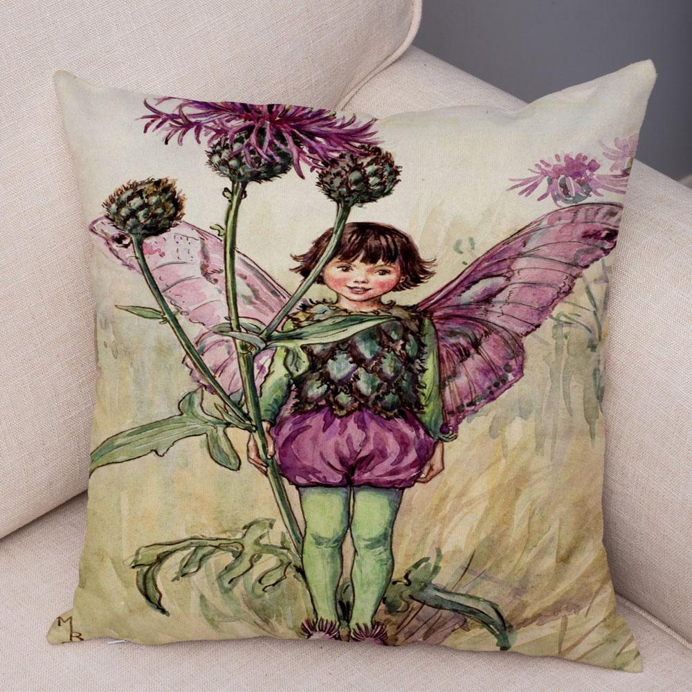 Colorful Fairy Tale World Elves Cushion Cover Decor Cute Cartoon Flower Girl Pillow Case for Sofa Home Polyester Pillowcase