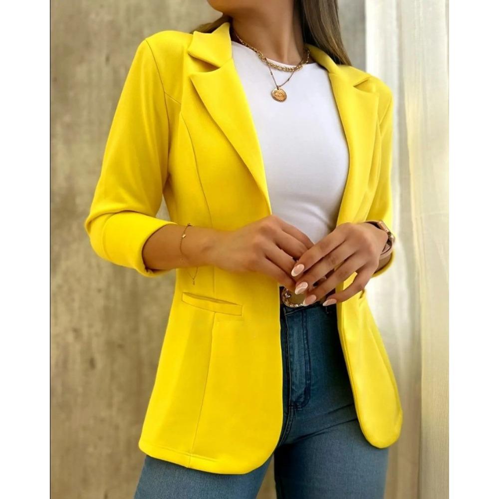 IHUASU Autumn Solid Color Simple Long Sleeve Suit Collar Coat for Women Jackets & Coats