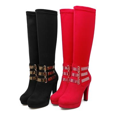Women's High-heeled Boots Autumn and Winter New Waterproof Table Thick-heeled Large-size Versatile Medium Boots