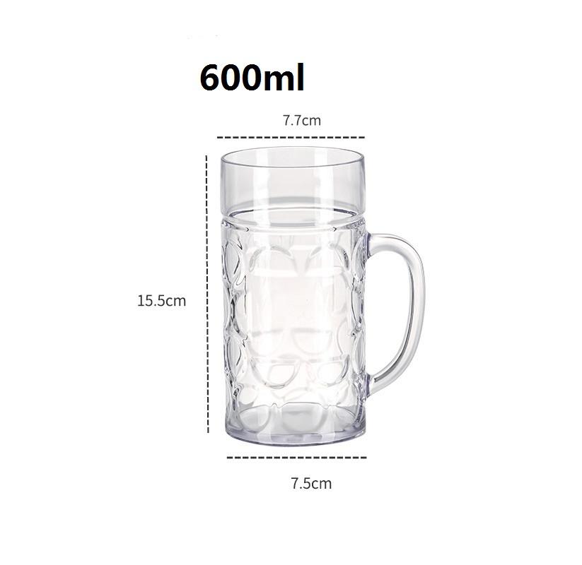 Kunststoff-Bierkrüge 20 oz./600ml Bierkrüge mit Henkel Wiederverwendbare Bierbecher Klare Große Bierkrüge für Bar-Getränke