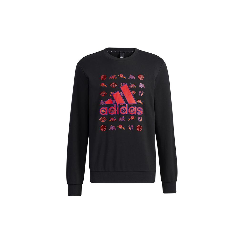 Adidas CNY Series Graphic Sweatshirt With Logo Print, Slim Fit Men Tops Black GR2125