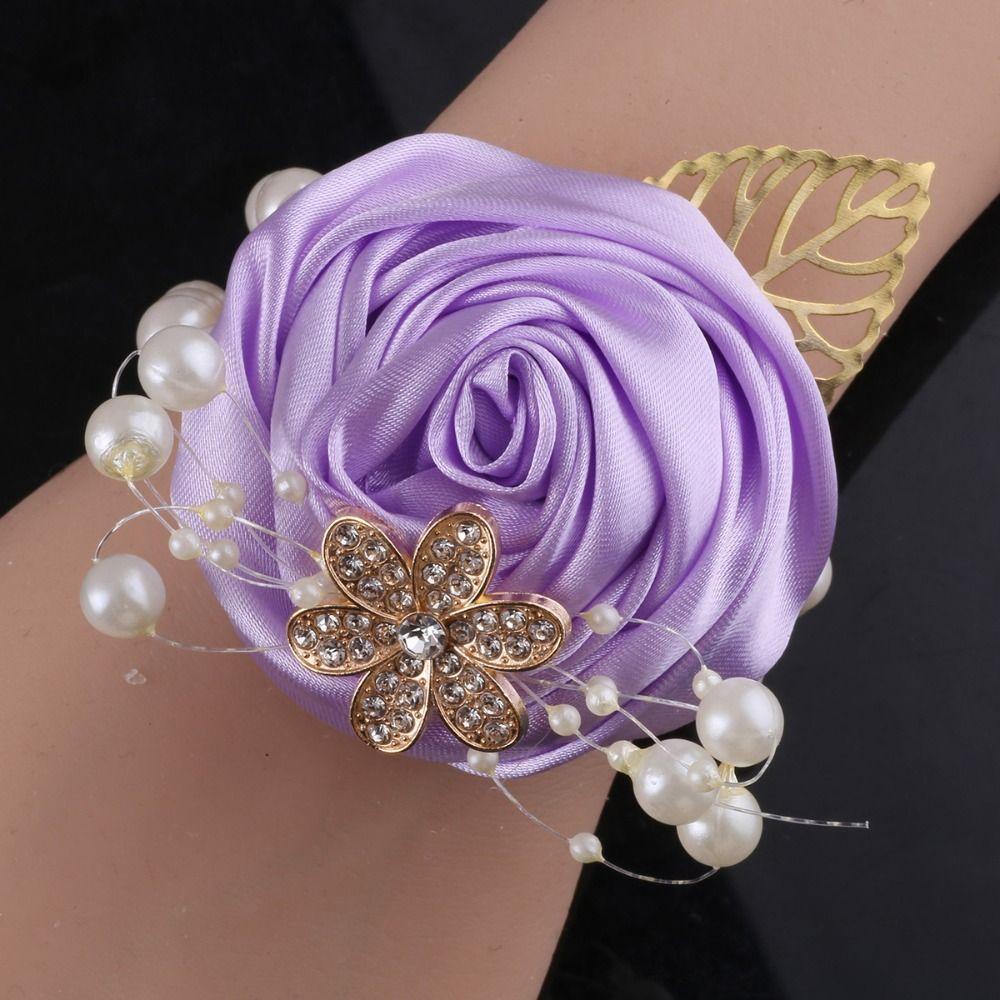 Artificial Rose Wrist Corsage Ribbon Wedding Flower Bracelet Bridesmaid Wrist Flowers Girls