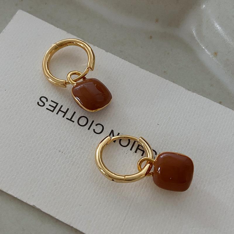 Butterfly Stud Earrings Maillard Geometric Design Niche Earrings French Retro Drip Glaze Earrings Women