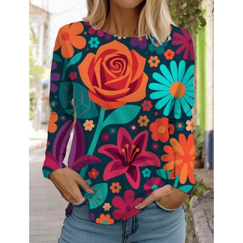 

Женская мода длинный рукав цветок футболки Y2K длинный рукав повседневная одежда для отпуска подарок модная одежда для вечеринок футболка XS