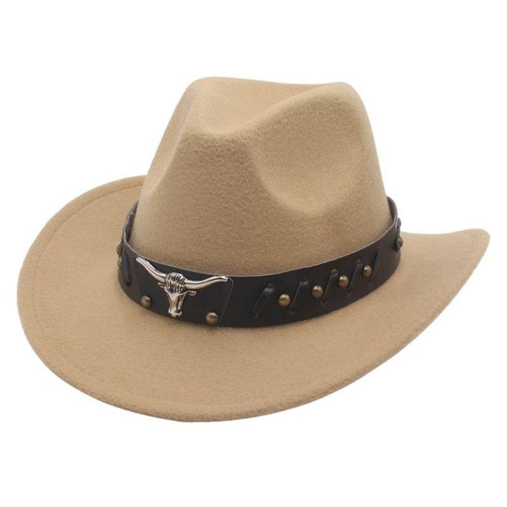Vintage Studded Bullhead Western Cowboy Hat Ethnic Style Wide Brim Jazz Fedora Hats Tibetan Style Top Hat for Women Men
