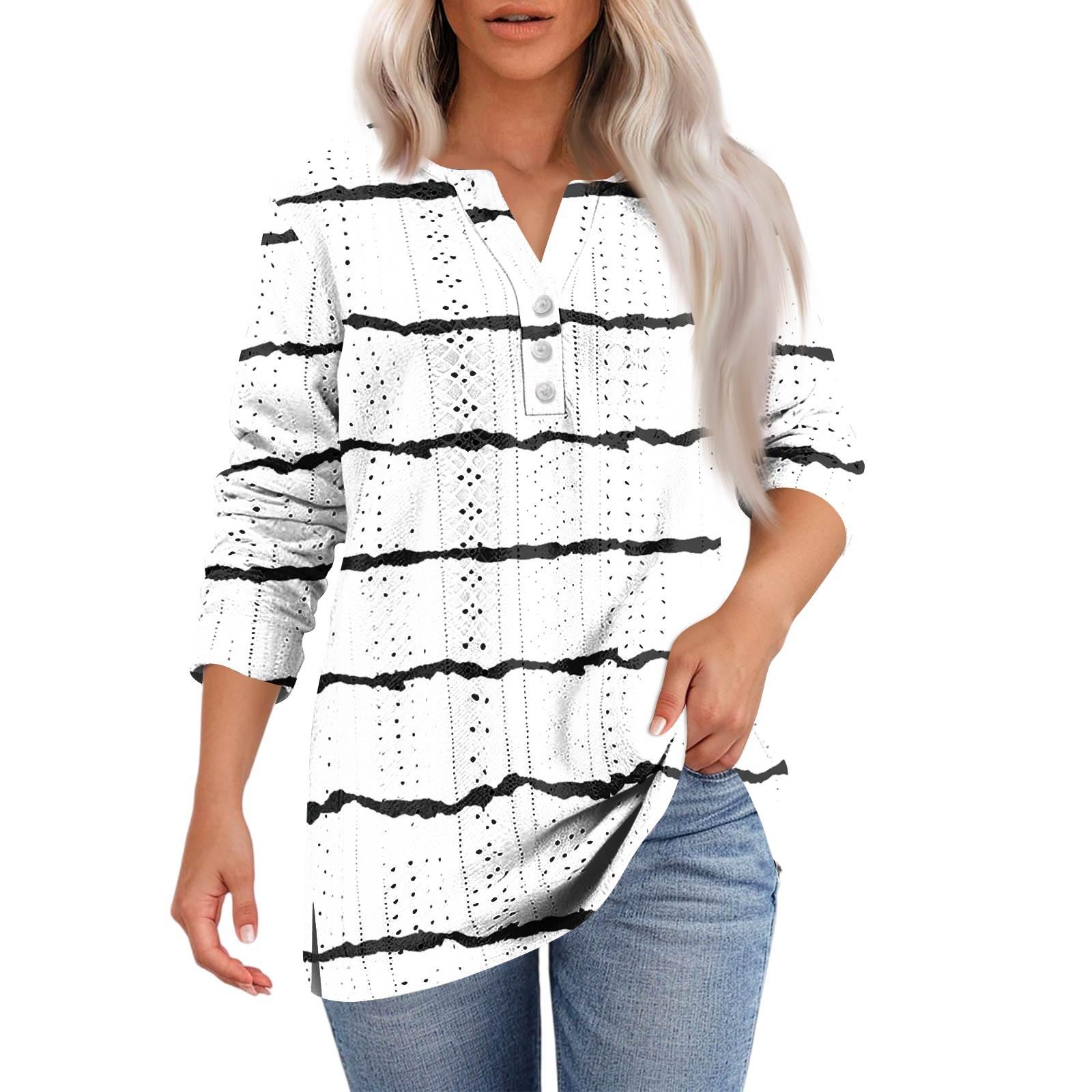 

Women s T Shirt Tee Print Button 3/4 SleeveDaily Weekend Fashion Basic V- Neck Regular Top XL білий