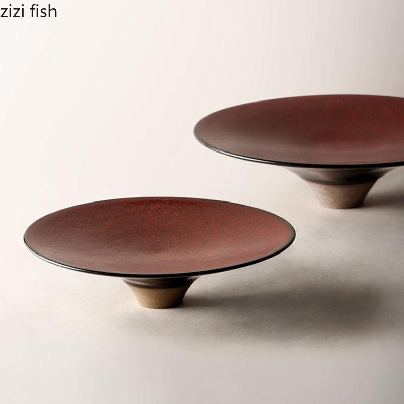 Creative High Foot Ceramic Dinner Plate Steak Plate Dessert Plates Snack Plates Pasta Plates Restaurant Special Tableware