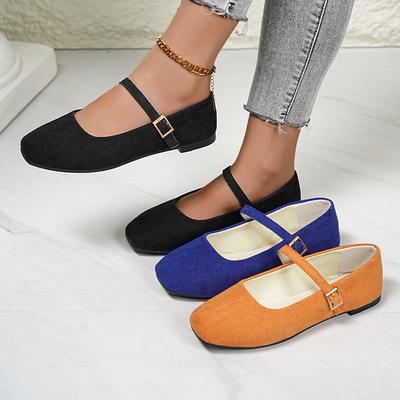 Sapatos Mary Jane Planos Estilo Francês com Uma Única Fivela, Biqueira Quadrada e Design Baixo, Exalando um Charme Retrô