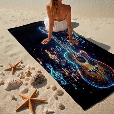 Neon Guitar Melody Beach Towel, Super Soft Microfiber, Gift for Her/Him, Birthday, for Pool, Beach, Travel, Home Decor Fan Gifts