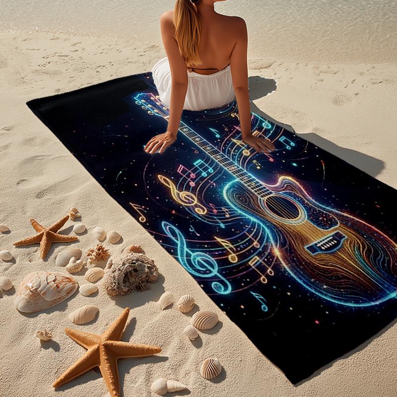 Neon Guitar Melody Beach Towel, Super Soft Microfiber, Gift for Her/Him, Birthday, for Pool, Beach, Travel, Home Decor Fan Gifts