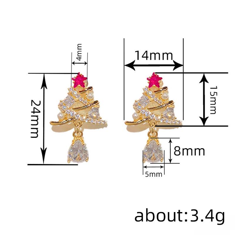 Zarte Ohrringe für Damen, eingelegte Zirkon-Weihnachtsbaum-Ohrringe, modischer Weihnachtstrend