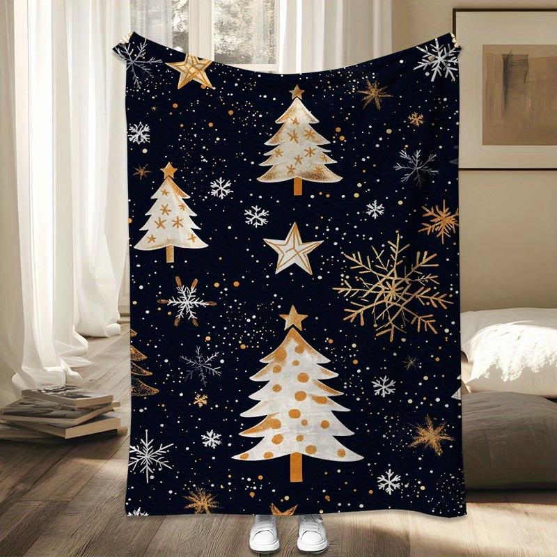 

Black and gold Christmas tree snowflake blanket polyester fabric machine washable suitable for bedrooms and living room sofas 75x100cm