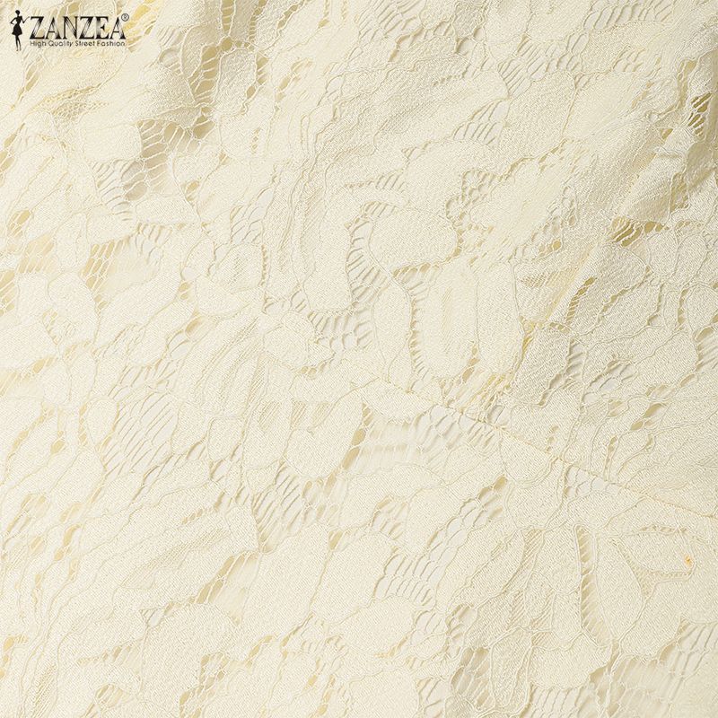 ZANZEA Women Round Neck Short Sleeve Lace Patchwork Long Dress