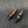 Johnature Genuine Leather Buckle Strap Women's Flats Shoes Retro Square Toe Soft Soles Solid Color Shoes