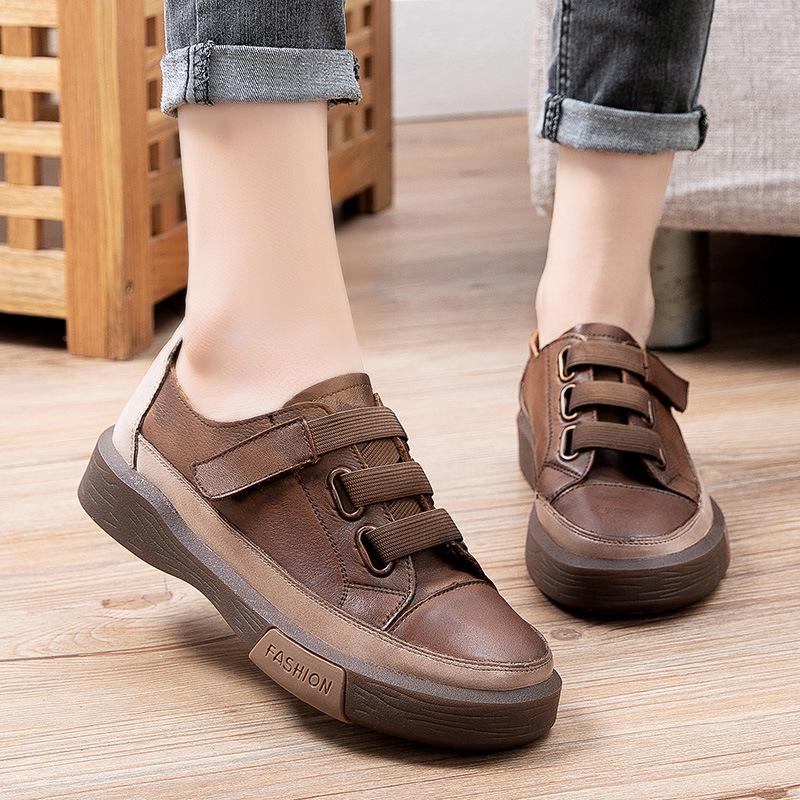 Fashion GKTINOO Genuine Leather Retro Women Sneakers Casual Flat Ladies Shoes high quality Comfortable Women's Flat Shoes