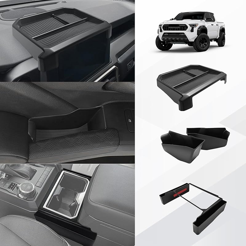 Muslogy Center Console Organizer Compatible with 2024 Toyota Tacoma 4th Gen Accessories Interior Storage Box Insert Tray Phone Pocket(Console