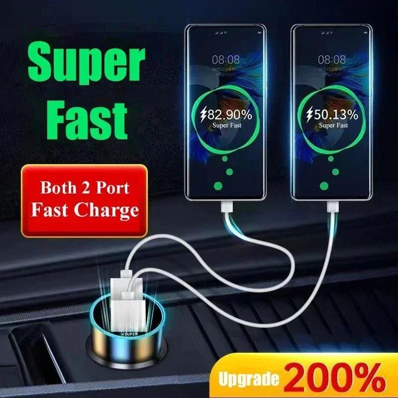 Cargador de coche de 240 W, carga rápida, adaptador de 2 puertos USB para iPhone, Samsung y Xiaomi, cargadores de carga rápida con pantalla digital.