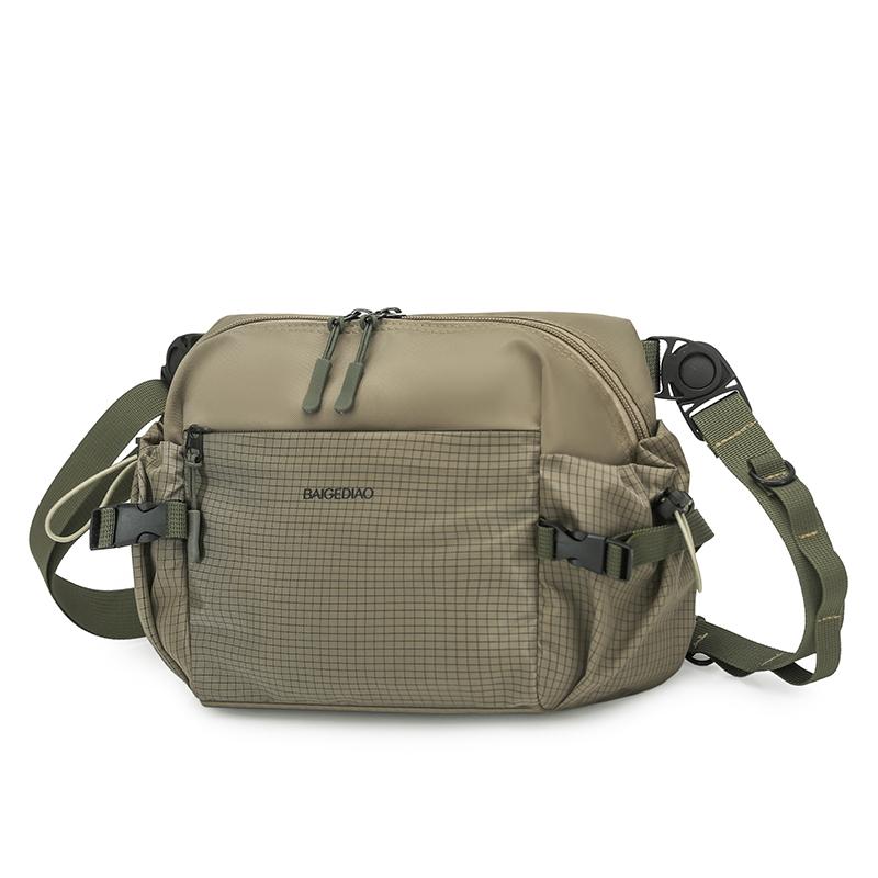 Colorblock Nylon Crossbody Bag with Grid Pattern Front Pocket Casual Sling Purse for Daily Travel
