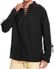 Herren Leinenhemden Langarm Schnürung V-Ausschnitt Freizeitbluse Frühling Sommer Dünn Vorne T-Shirts Tops Atmungsaktive Herrenbekleidung