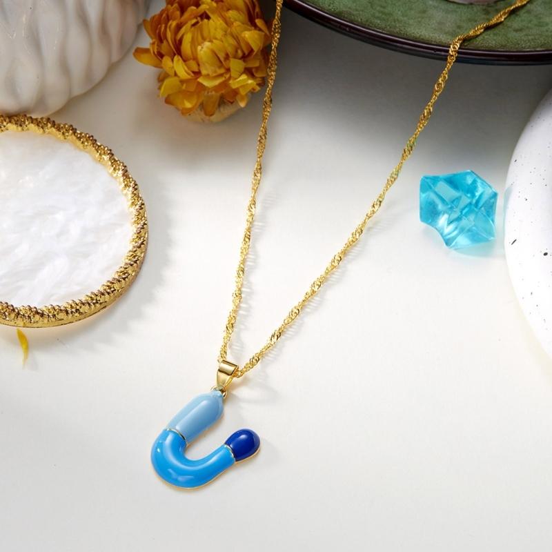 Personalized Colorful Letter Alloy Necklace Adjustable Chain Everyday Wear Letter Pendant Chokers For Women Unique Gift