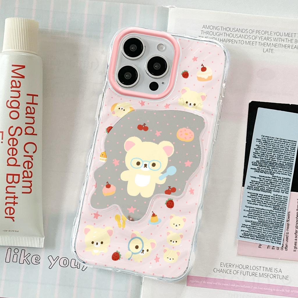 Cake Bear Wave Mirror Suitable for Apple 16/15/iphone13promax Huawei Makeup Mirror Mobile Phone Case