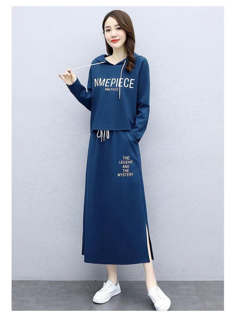 Stylish Women's Long Sleeve Two-Piece Letter Print Dress - Slimming and Casual for Spring & Autumn