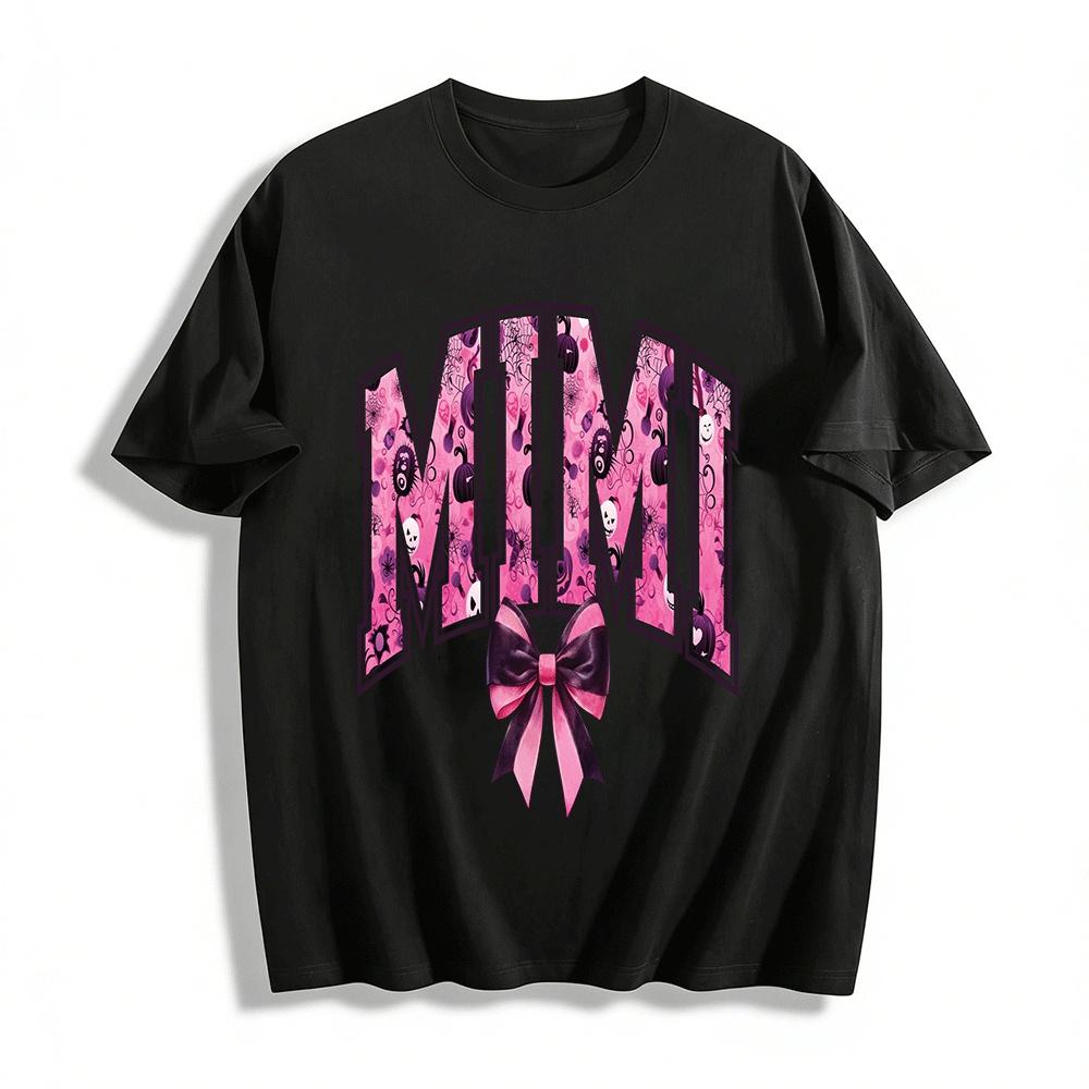 Halloween Themed MIMI Print Bow Decor Casual Top Pure cotton T-shirt XXS