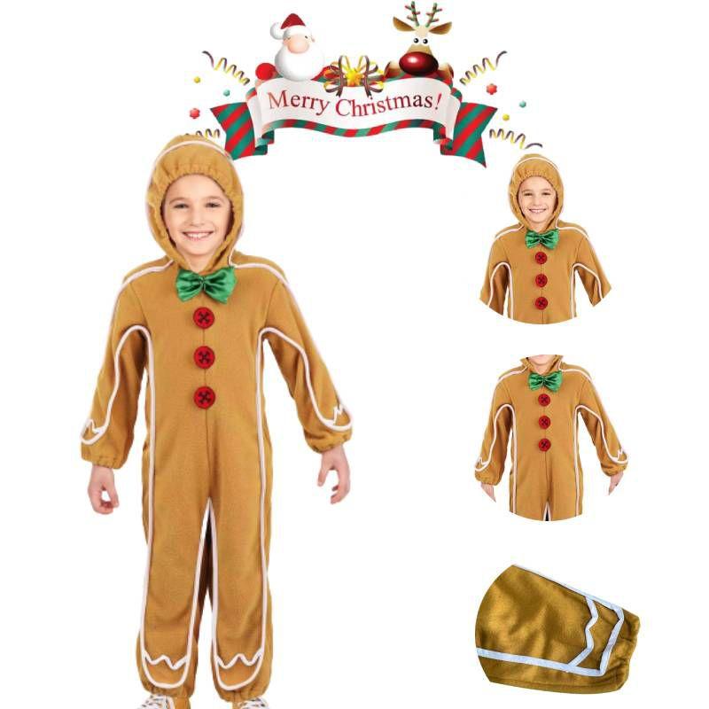 Christmas Gingerbread Man Kids Costume Cosplay Bodysuit Stage Dress Performance