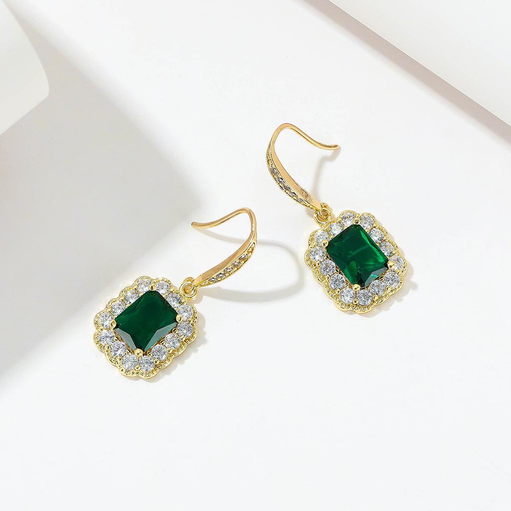 Delicate Female Earrings Sterling SIlver Green Square AAA Zircon Emerald Earrings for Women Girls Statement Bijoux