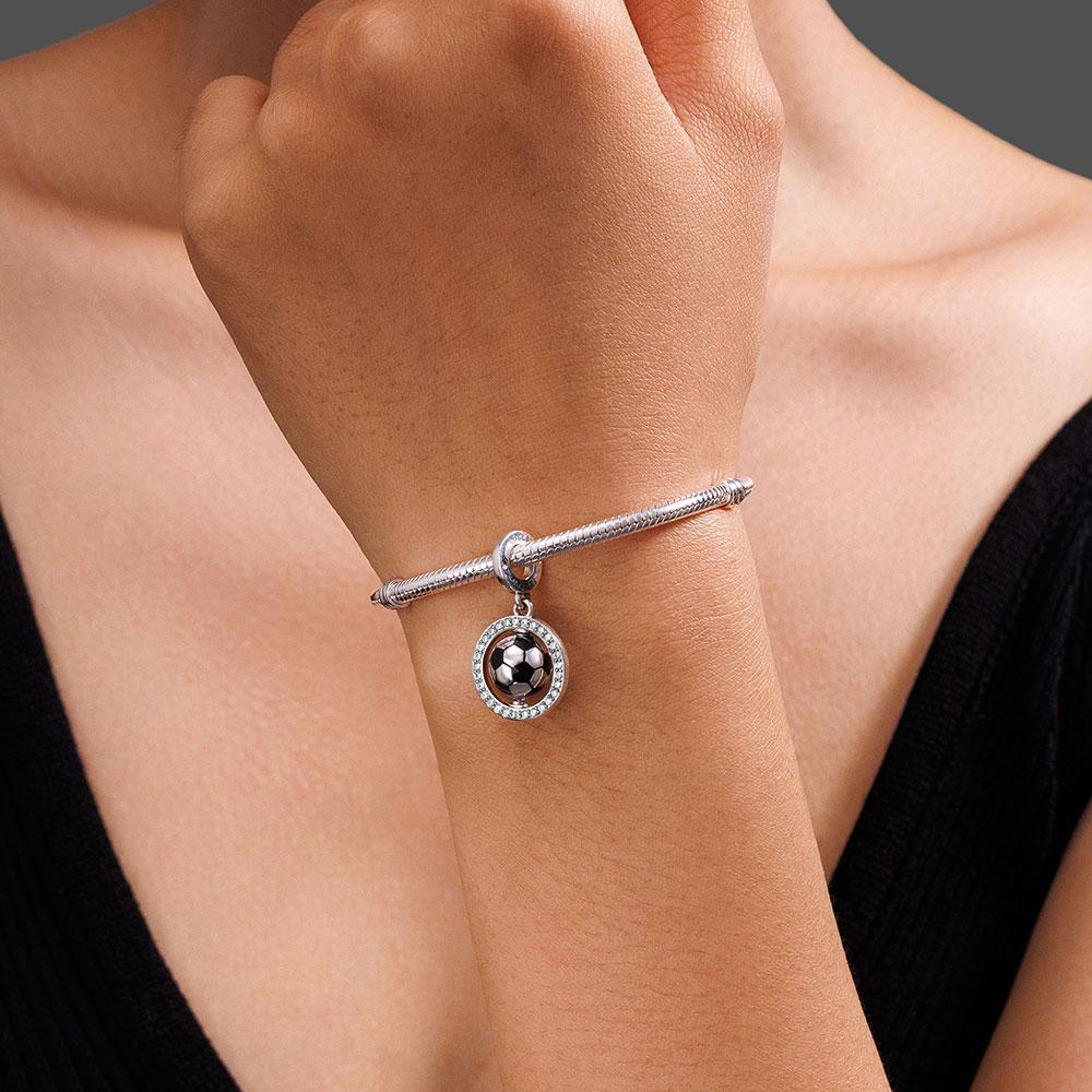 925 Silver Football Charm Sports Brazil Argentina Football Star No. 10 Jersey Beads Fit For Original Bracelet DIY Jewellery Gift