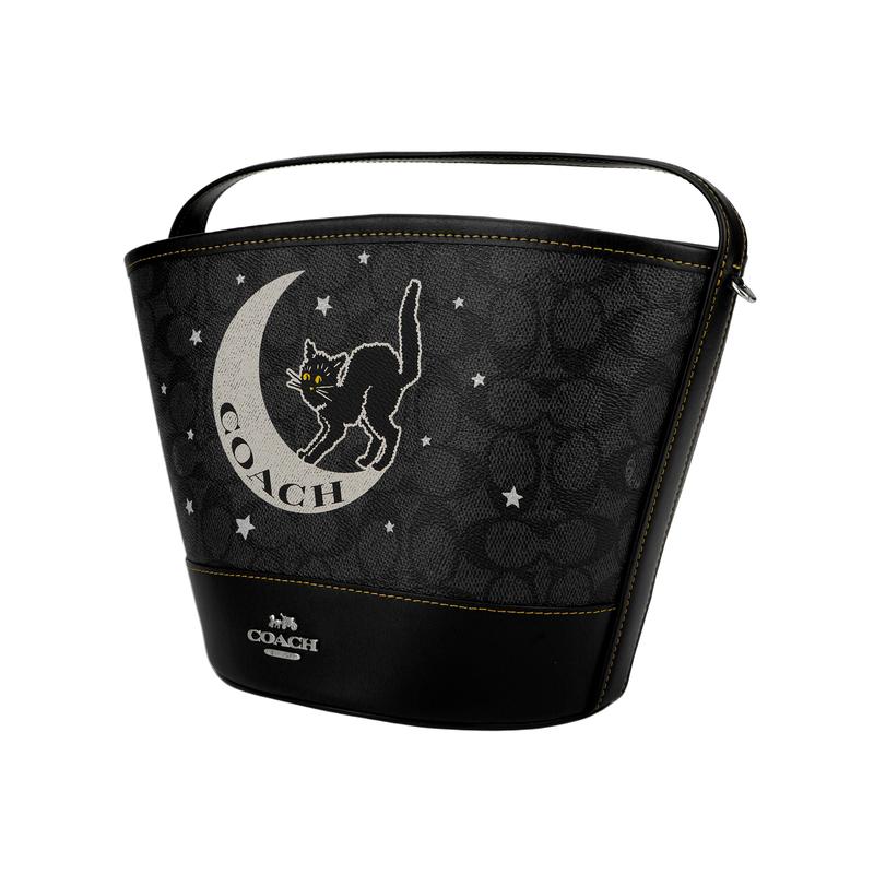 Coach Trick Or Treat 22 Bedruckte beschichtete Leinwand Handtasche Klein Unisex Paar Schwarz