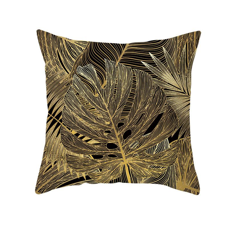 Home Furnishings Black Gold Leaf Print Cushion Cover Office Cushion Cover Waist Pillow Cover