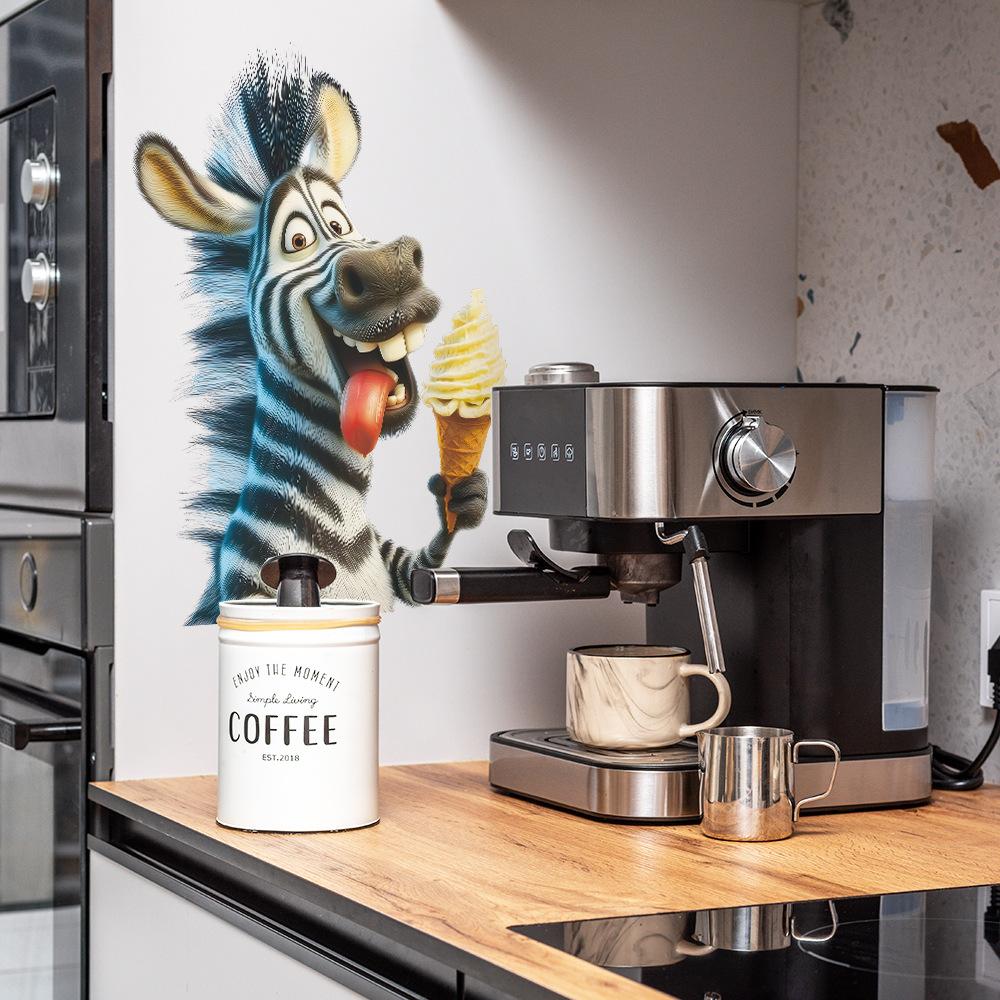 Creative and Funny Zebra Eating Ice Cream Restaurant Kitchen Decorative Wall Stickers