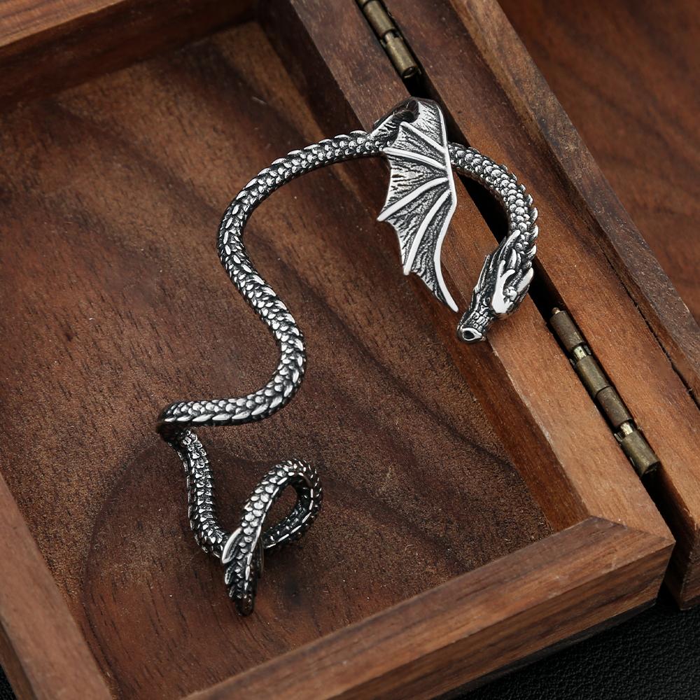 Vintage Domineering Winged Dragon Earrings Stainless Steel Punk Dragon Cuff Earring For Men Women Biker Animal Jewelry
