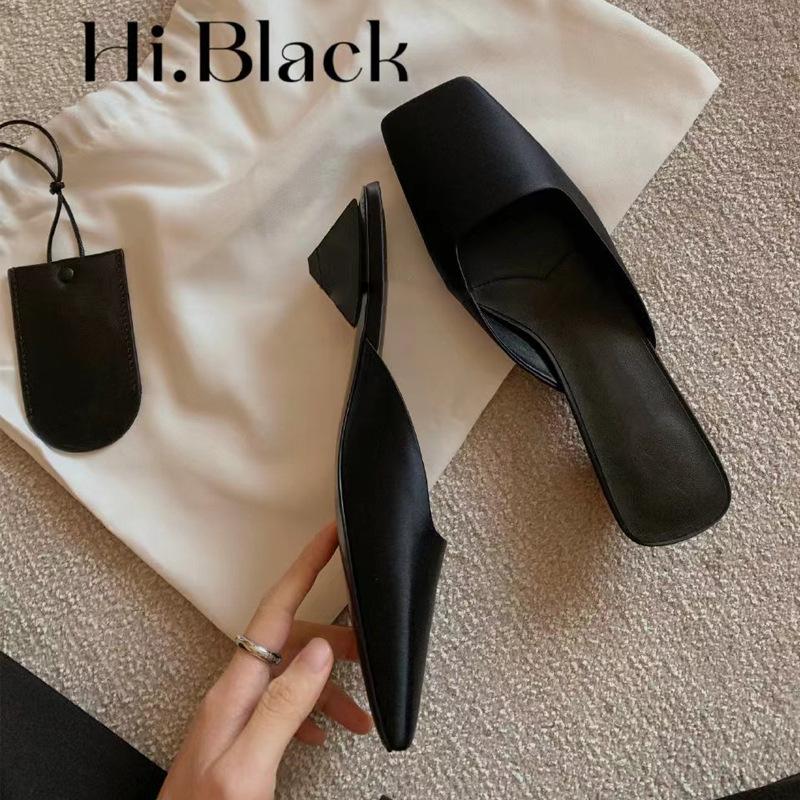 

Виноградная мать, настроение для ванны~ квадратный носок, легкий вырез, атласный треугольник, сандалии Мюллера, женские летние туфли с закрытым носком и полусабо 40