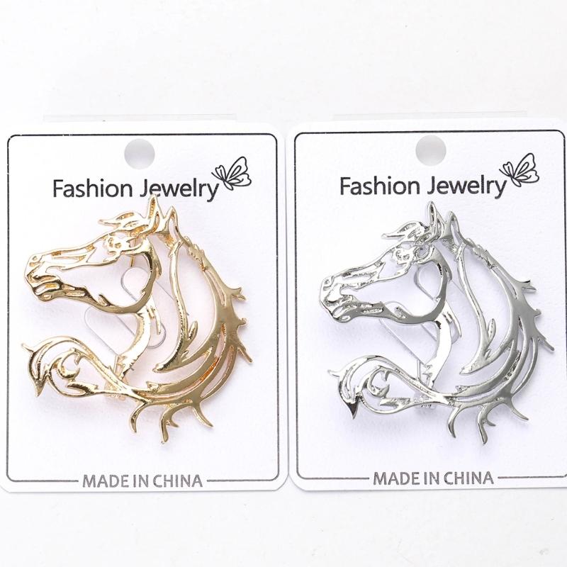 Sleek Horse Design Alloy Brooch Double Color Option Smooth Polished Safety Lapel Pin Everyday Jewelry Piece