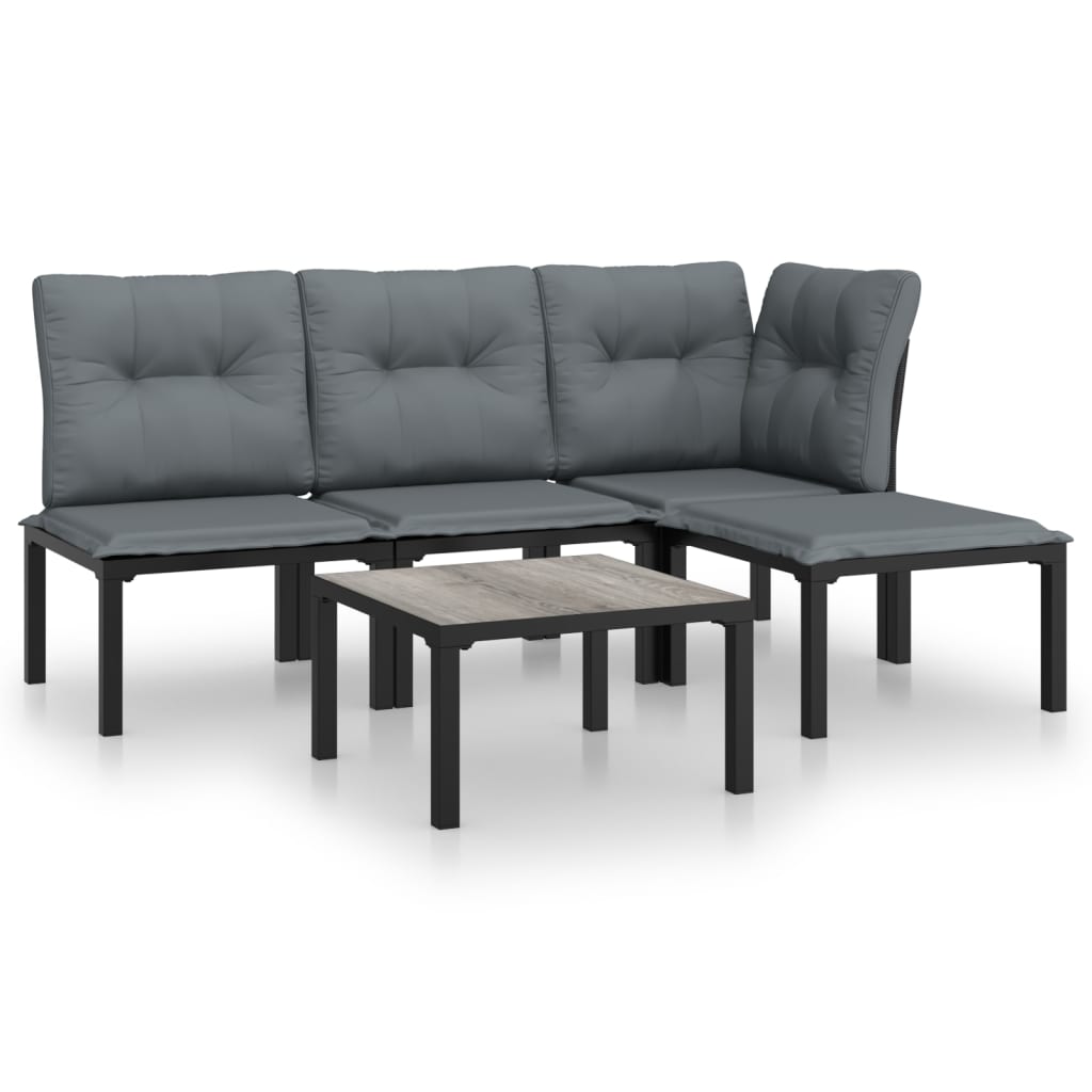 VidaXL 5-tlg. Garten-Lounge-Set Schwarz und Grau Poly Rattan