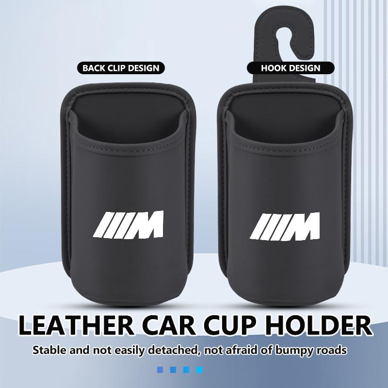 NTSM5 Car Leather Cup Holder Hang Drink Storage Box Accessories For BMW M F10 F20 F30 F40 F15 F25 F26 F31 F49 E62 E83 E84