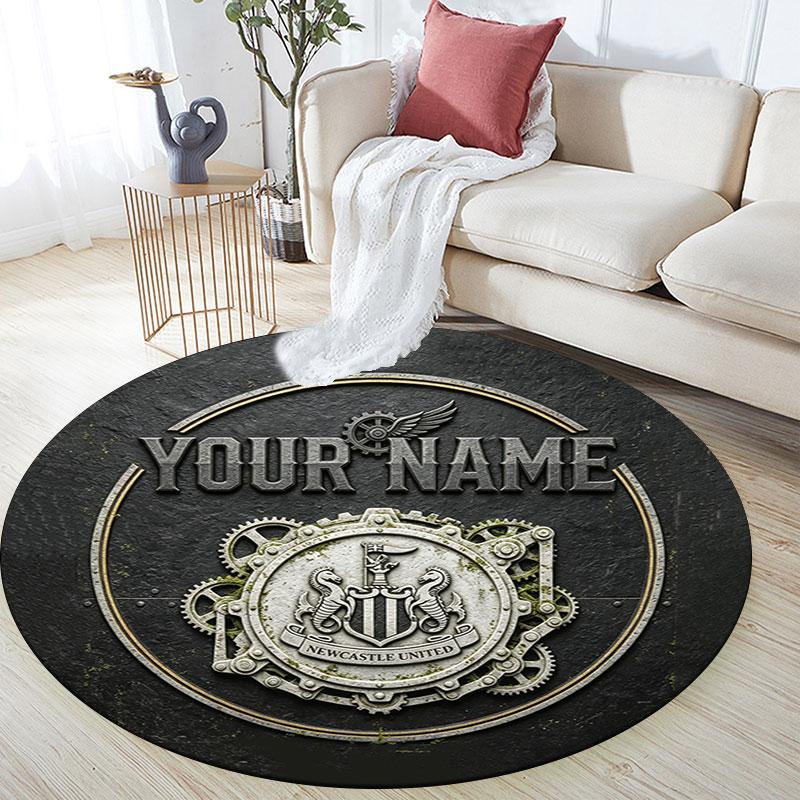Custom Name,Newcastle United Pattern Round rug,Carpet Rug for Living Room Bedroom Playroom ,Non-slip Floor Mat,Holiday Gifts and Birthday Gifts.