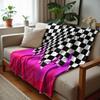 Checkerboard Lavender Simple Flower Anime Cartoon Flannel Blanket Soft Warm Throw for Bedroom Sofa Car Kids Holiday Gift