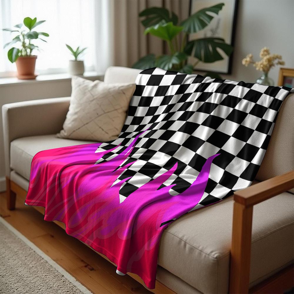 Checkerboard Lavender Simple Flower Anime Cartoon Flannel Blanket Soft Warm Throw for Bedroom Sofa Car Kids Holiday Gift