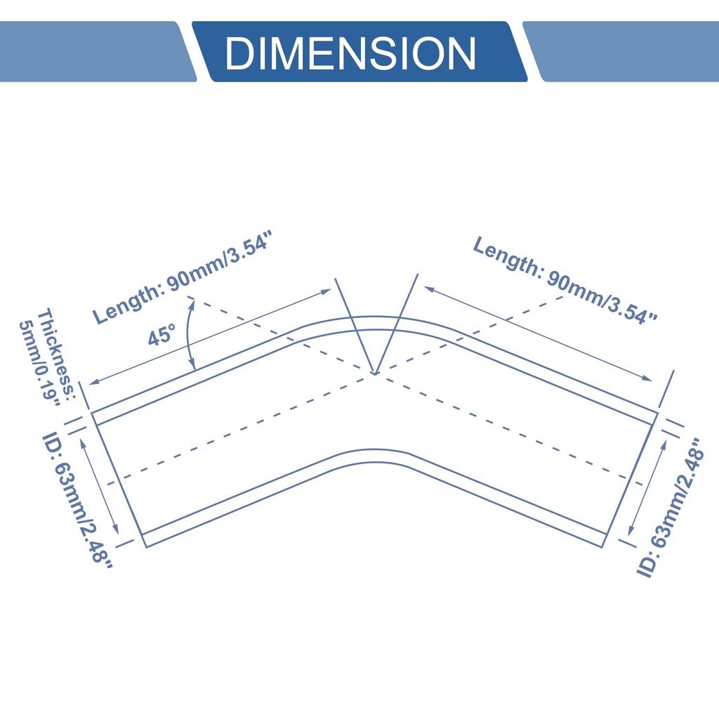 X AUTOHAUX 1 Satz 63mm/2.48" ID 90mm/3.54" Länge 45° Schwarz Rot Auto Silikonschlauch mit Klemme Schlauch Universal