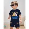 Set de 2 piese pentru copii, de vară, casual, sport, la modă, cu imprimeu model 3D, tricou cu gât rotund și pantaloni scurți