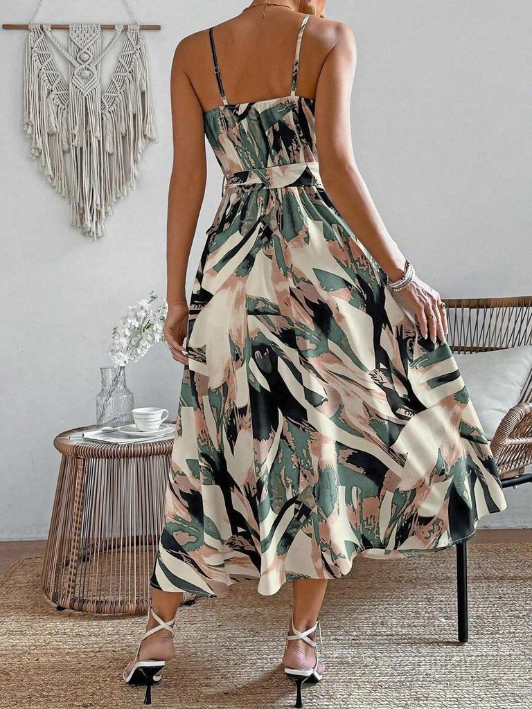 Women's Sleeveless Halter Lace Print Dress - European & American Style, Summer Slimming Waist, Long Design for 2026