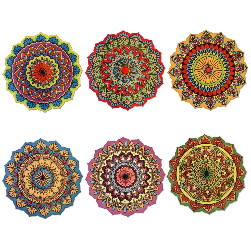Pine Set mit 6 Mandala-Untersetzern, 10,2 cm, einzigartige handgefertigte Designs, Blumenform, 10 cm Durchmesser