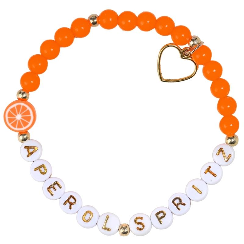 

Orange Slices Bead Letter Charm Bracelet Adjustable Summer Party Jewelry Including Gift Card