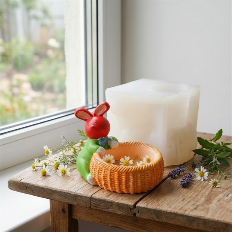 Easter Rabbit Basket Candle Cup Silicone Molds Easy Demolding For Resin Casting Candle Holder Chocolate Home Decoration